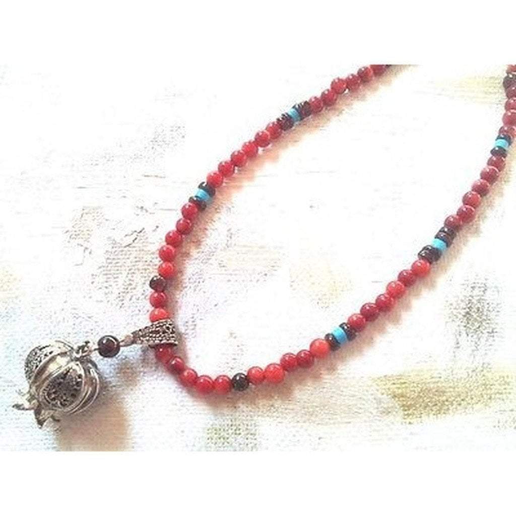 Bluenoemi Jewelry Necklaces red Sterling Silver Necklace Pendant Pomegranate garnets corals  Israeli necklace jewelry