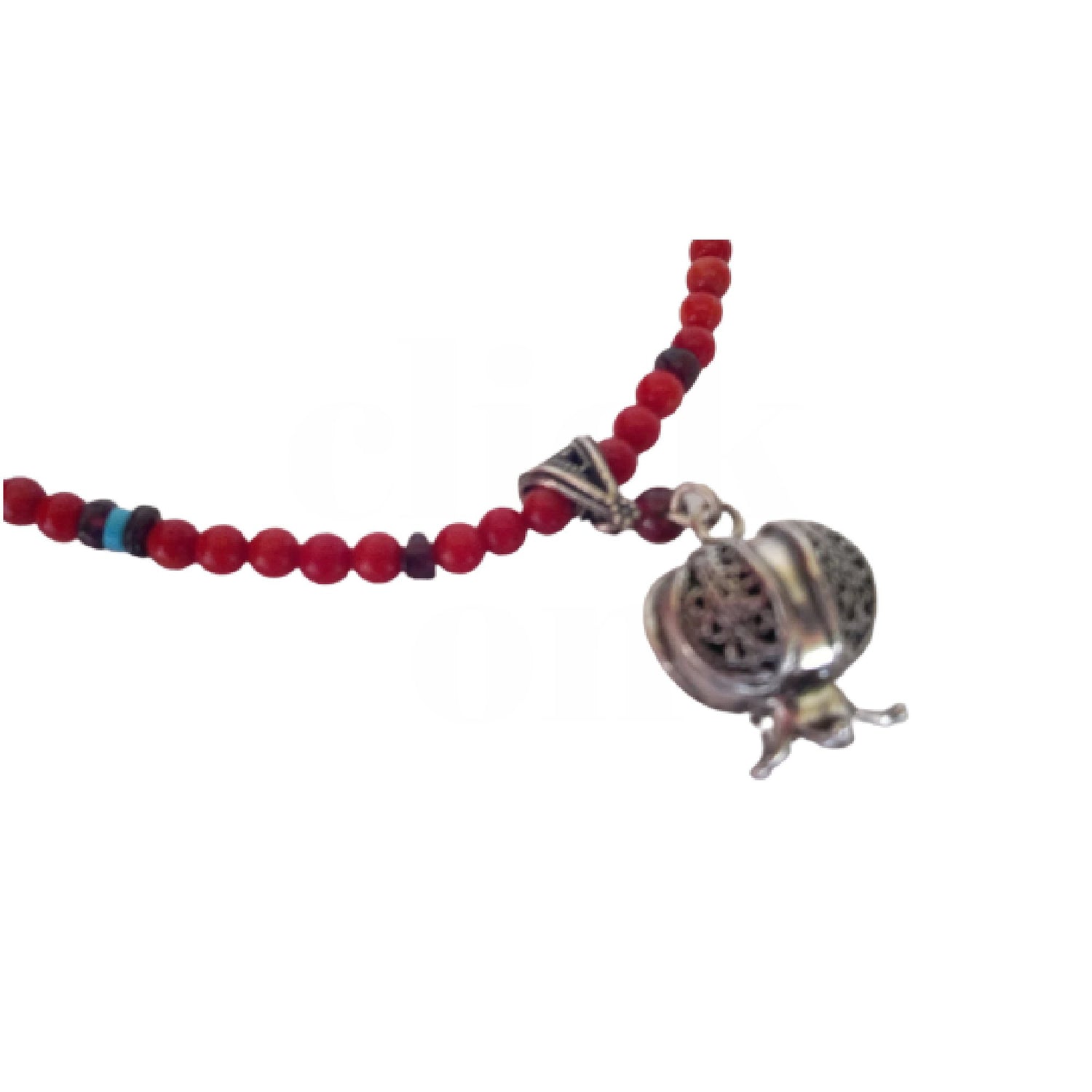 Bluenoemi Jewelry Necklaces red Sterling Silver Necklace Pendant Pomegranate garnets corals  Israeli necklace jewelry