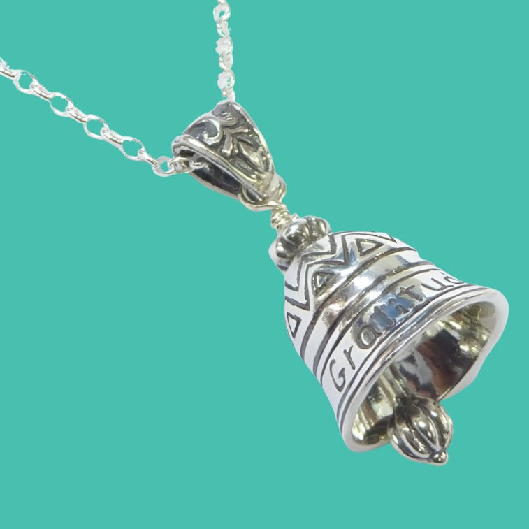 Bluenoemi Jewelry Necklaces silver Bluenoemi Israeli Jewelry - Sterling Silver Bell necklace Gratitude message
