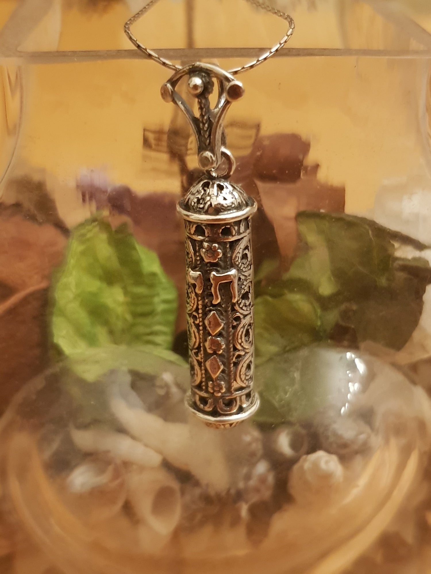 Bluenoemi Jewelry Necklaces silver Bluenoemi Israeli Jewelry Sterling Silver Mezuzah Necklace, Filigree Chai Pendant Necklace