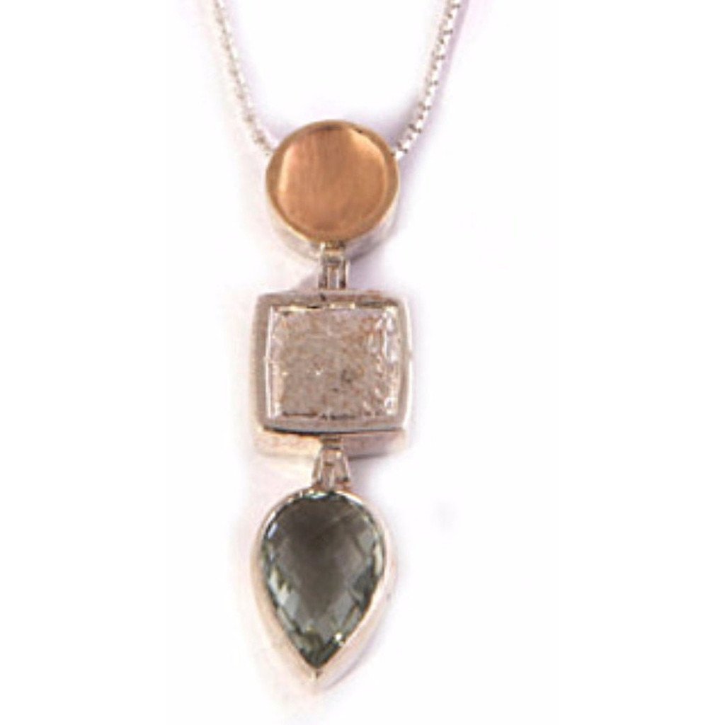 Bluenoemi Jewelry Necklaces silver Sterling Silver 925 and 9kt Gold Necklace for woman set with a  Green Amethyst