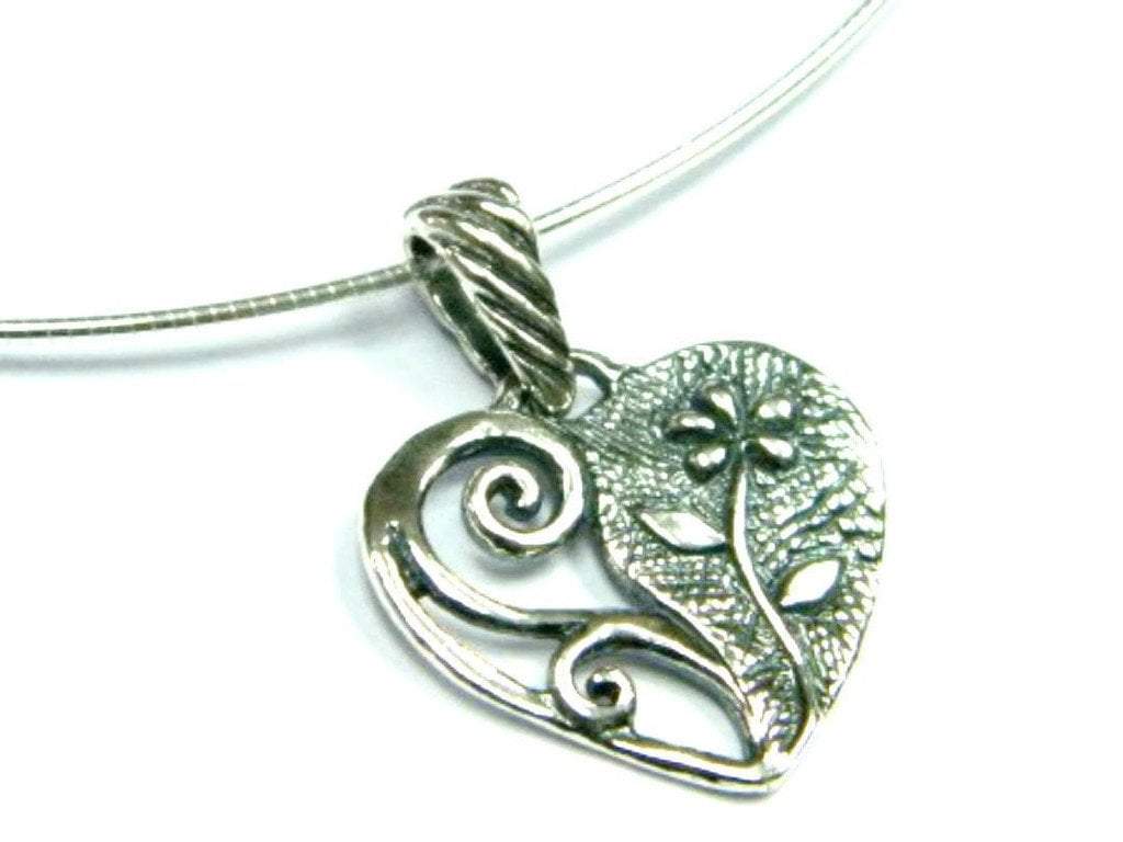 Bluenoemi Jewelry Necklaces silver Sterling Silver necklace heart with flowers, gift for mom, gift of love.