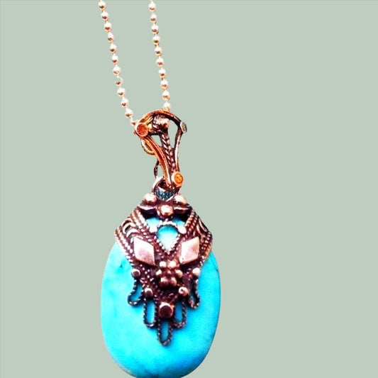 Sterling Silver Chain with Pendant Turquoise / Lava / Amethyst/ Coral with a gorgeous filigree hamsa - Bluenoemi
