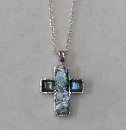 Bluenoemi Jewelry Necklaces Sterling Silver Cross from the Holy Land with roman glass and Gemstones