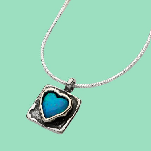 Bluenoemi Jewelry Necklaces Sterling Silver heart necklace for woman /  blue opal silver necklace / romantic necklace