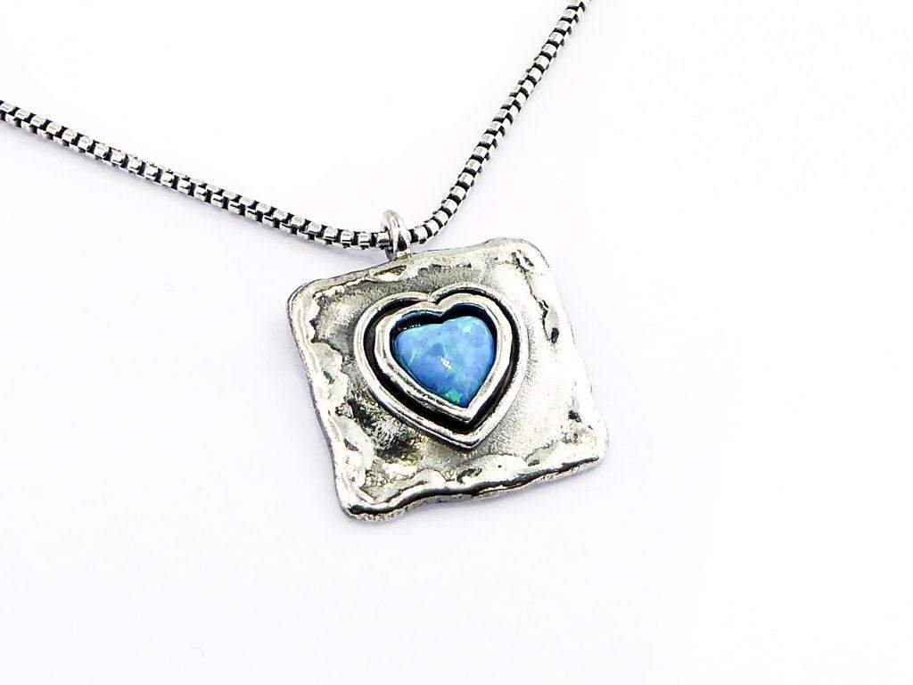 Bluenoemi Jewelry Necklaces Sterling silver love heart necklace gift for woman, Christmas gift necklace  Blue opal heart.