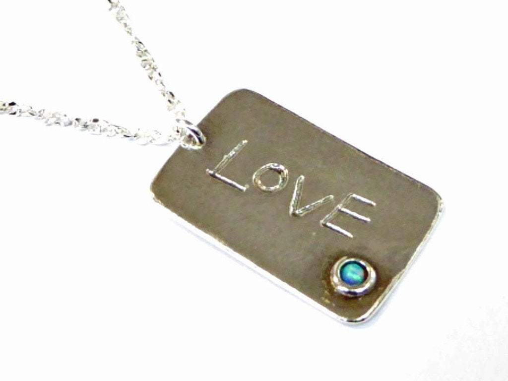Bluenoemi Jewelry Necklaces Sterling Silver Love necklace love message gift, gift for her with opal.