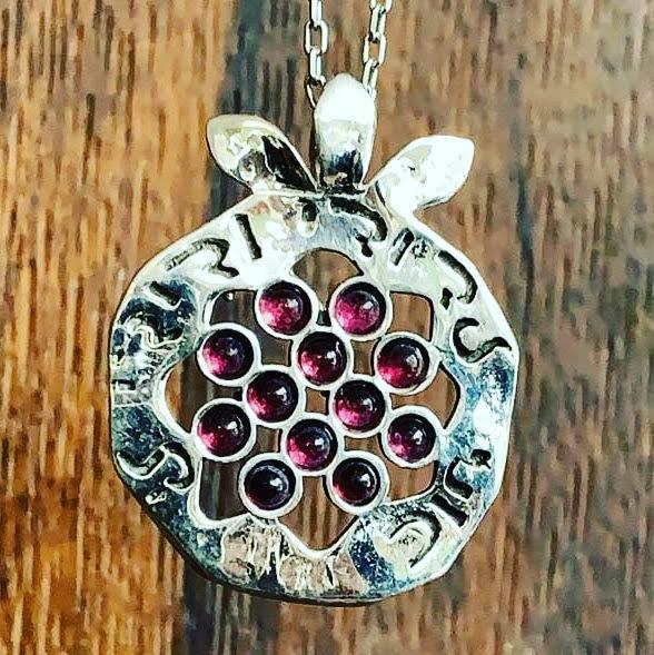 Bluenoemi Jewelry Necklaces Sterling silver necklace, adorable delicate gift for woman, Christmas gift necklace pomegranate pendant garnet / opals necklace