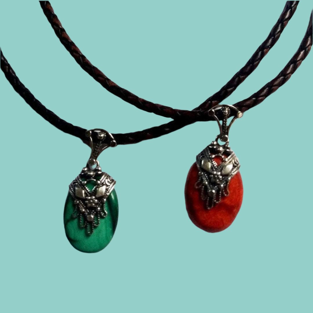 Sterling Silver Necklace pendant filigree hamsa on brown leather chain - Bluenoemi
