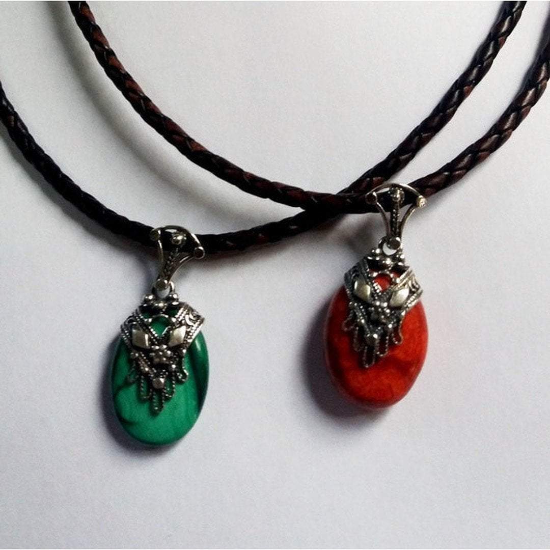Bluenoemi Jewelry Necklaces Sterling Silver Necklace CORAL pendant filigree hamsa on Italian brown leather chain