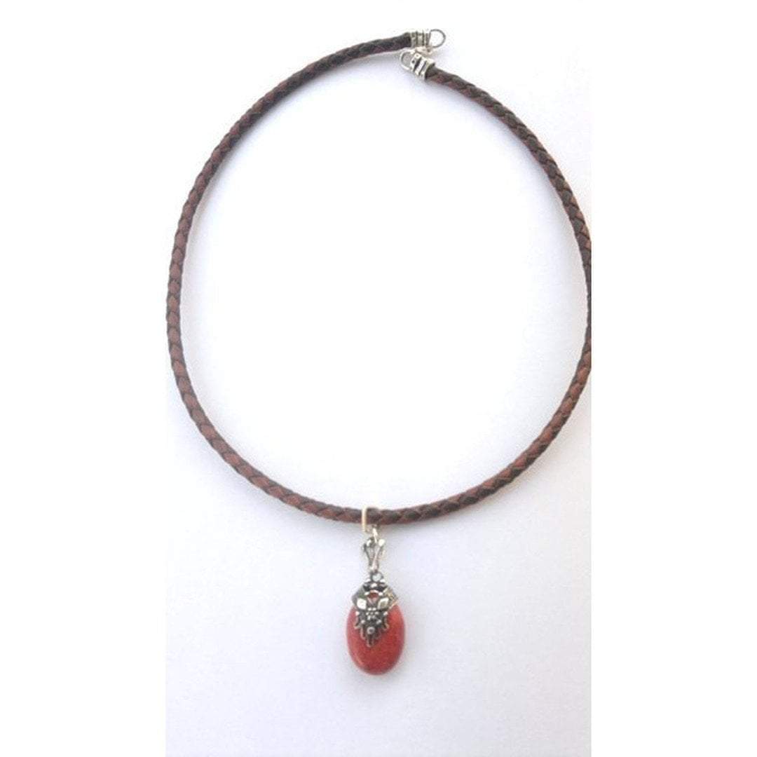 Sterling Silver Necklace pendant filigree hamsa on brown leather chain - Bluenoemi