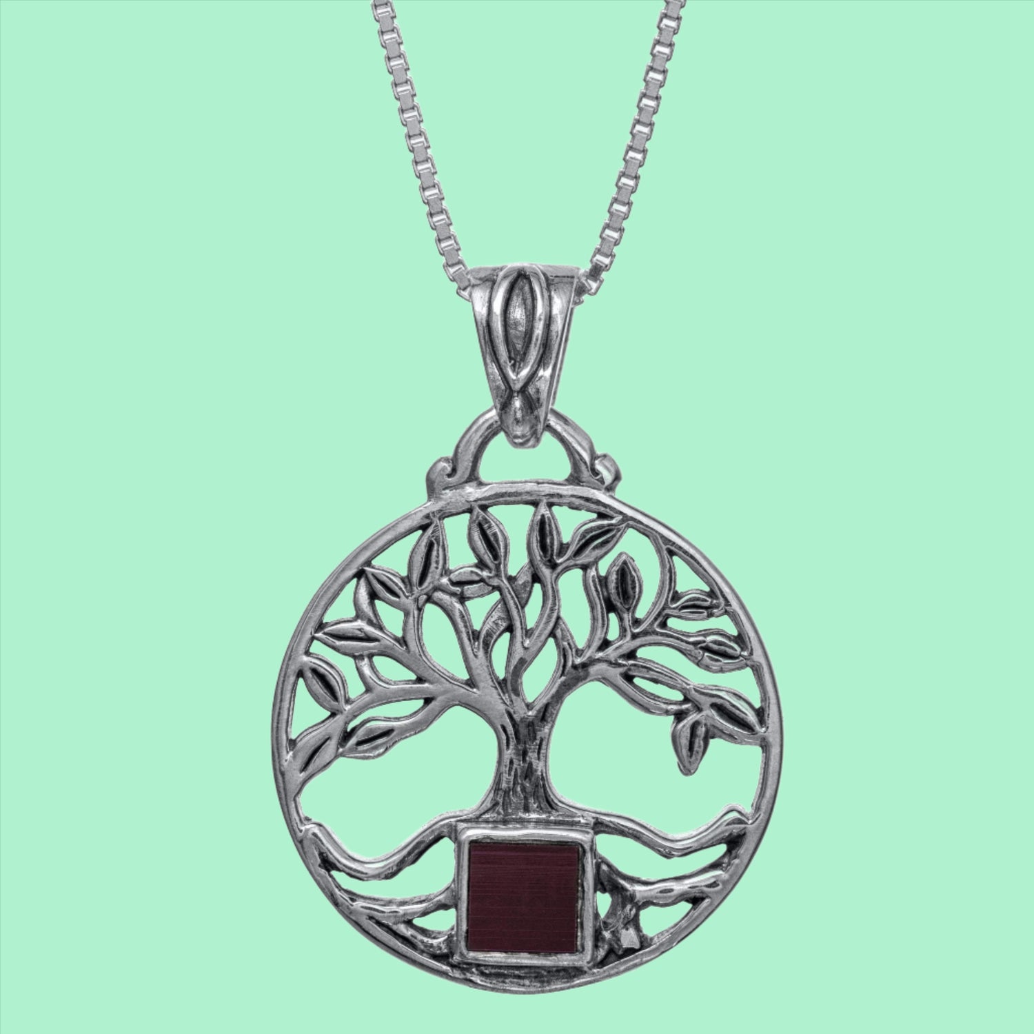 Bluenoemi Jewelry Necklaces Sterling silver necklace for woman Nano Sim Pendant Tree of Life with Round Frame
