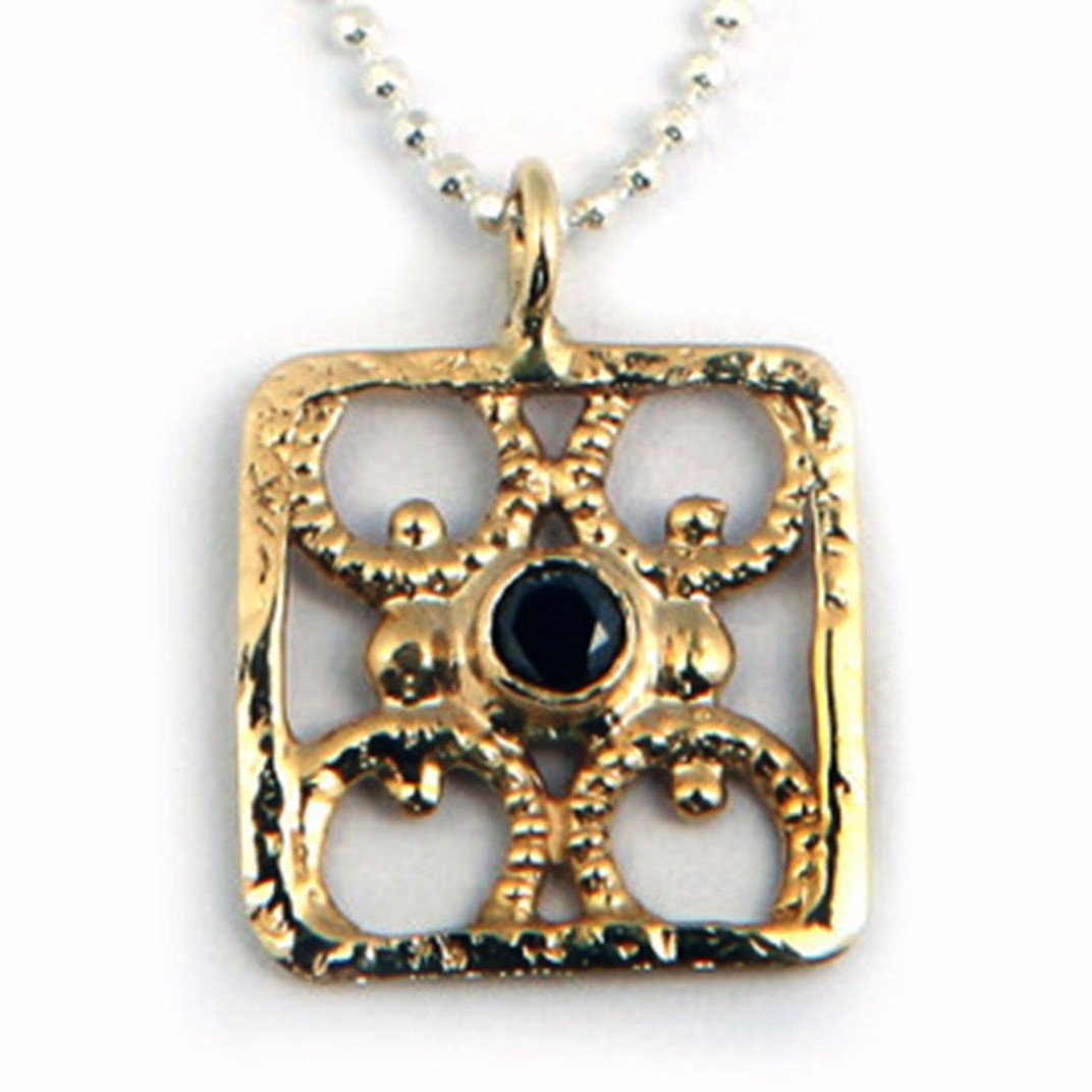 Bluenoemi Jewelry Necklaces Sterling silver necklace, silver & 9K Gold necklace,  Set with a Black Diamond