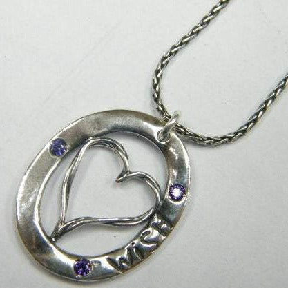 Bluenoemi Jewelry Necklaces Sterling Silver necklace with CZ zircons Heart engraved "wish" love jewelry