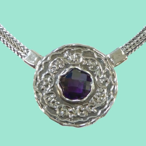 Bluenoemi Jewelry Necklaces Sterling Silver Pendant  necklace Amethyst Zircon designer jewelry