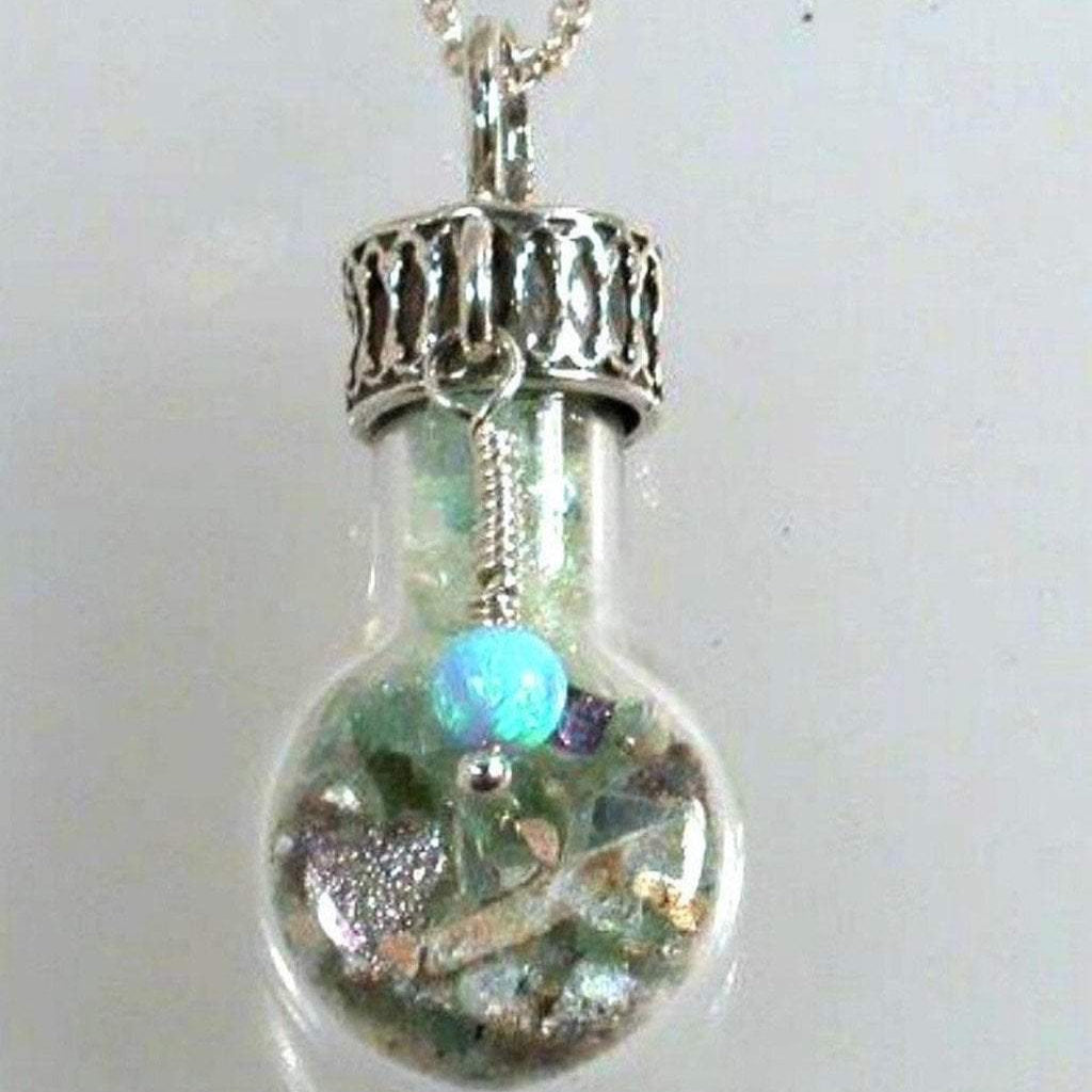 Bluenoemi Jewelry Necklaces Sterling Silver Roman Glass in a Bottle Necklace with Charms Necklaces 925