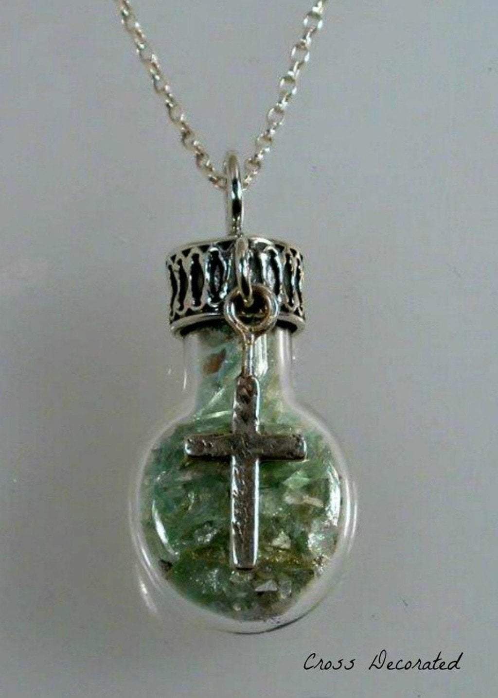 Bluenoemi Jewelry Necklaces Sterling Silver Roman Glass in a Bottle Necklace with Charms Necklaces 925