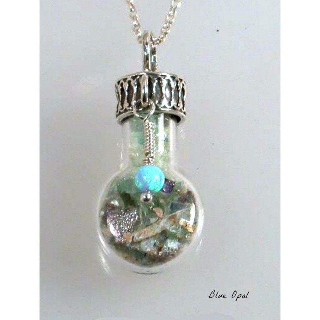 Bluenoemi Jewelry Necklaces Sterling Silver Roman Glass in a Bottle Necklace with Charms Necklaces 925 Israeli Jewelry
