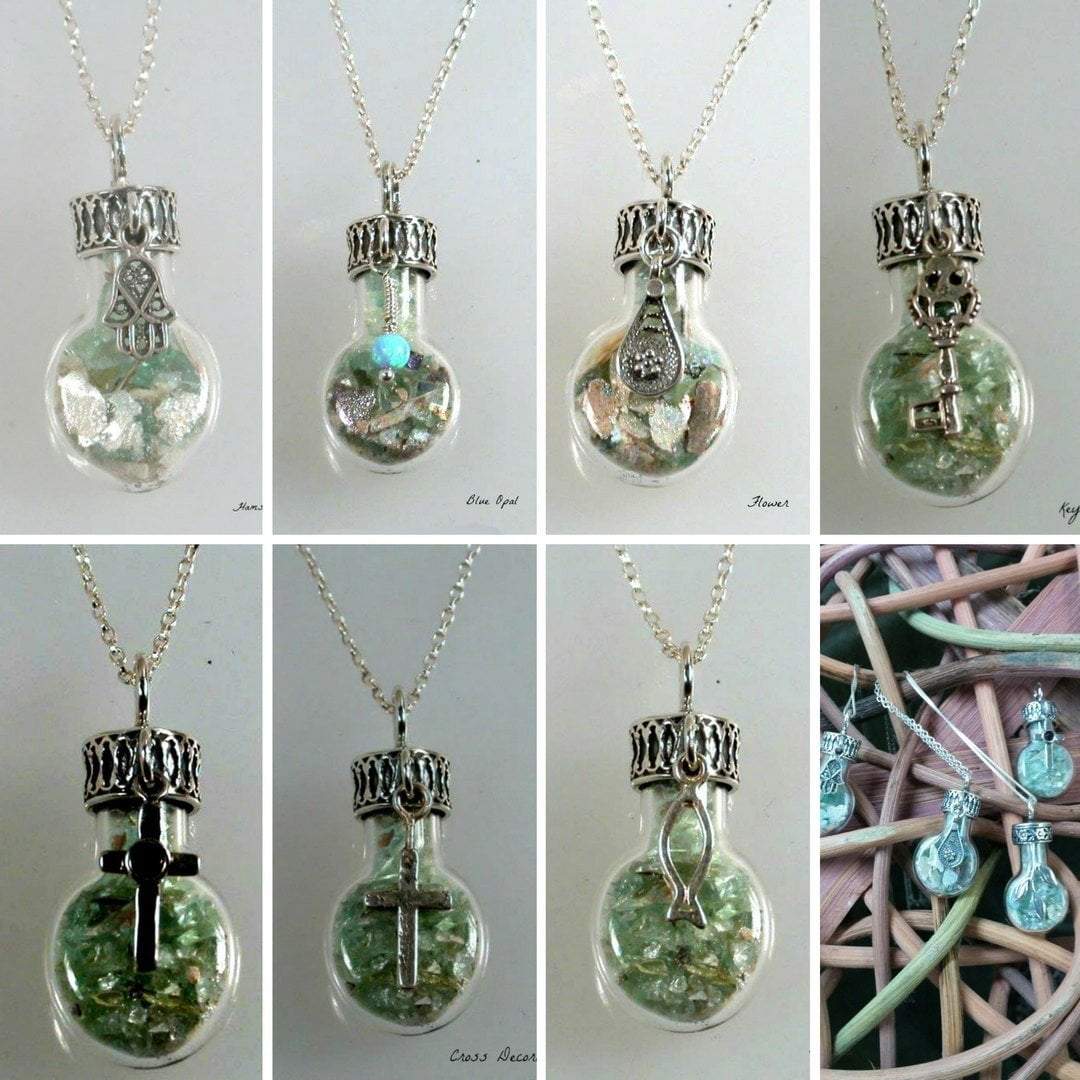 Bluenoemi Jewelry Necklaces Sterling Silver Roman Glass in a Bottle Necklace with Charms Necklaces 925 Israeli Jewelry