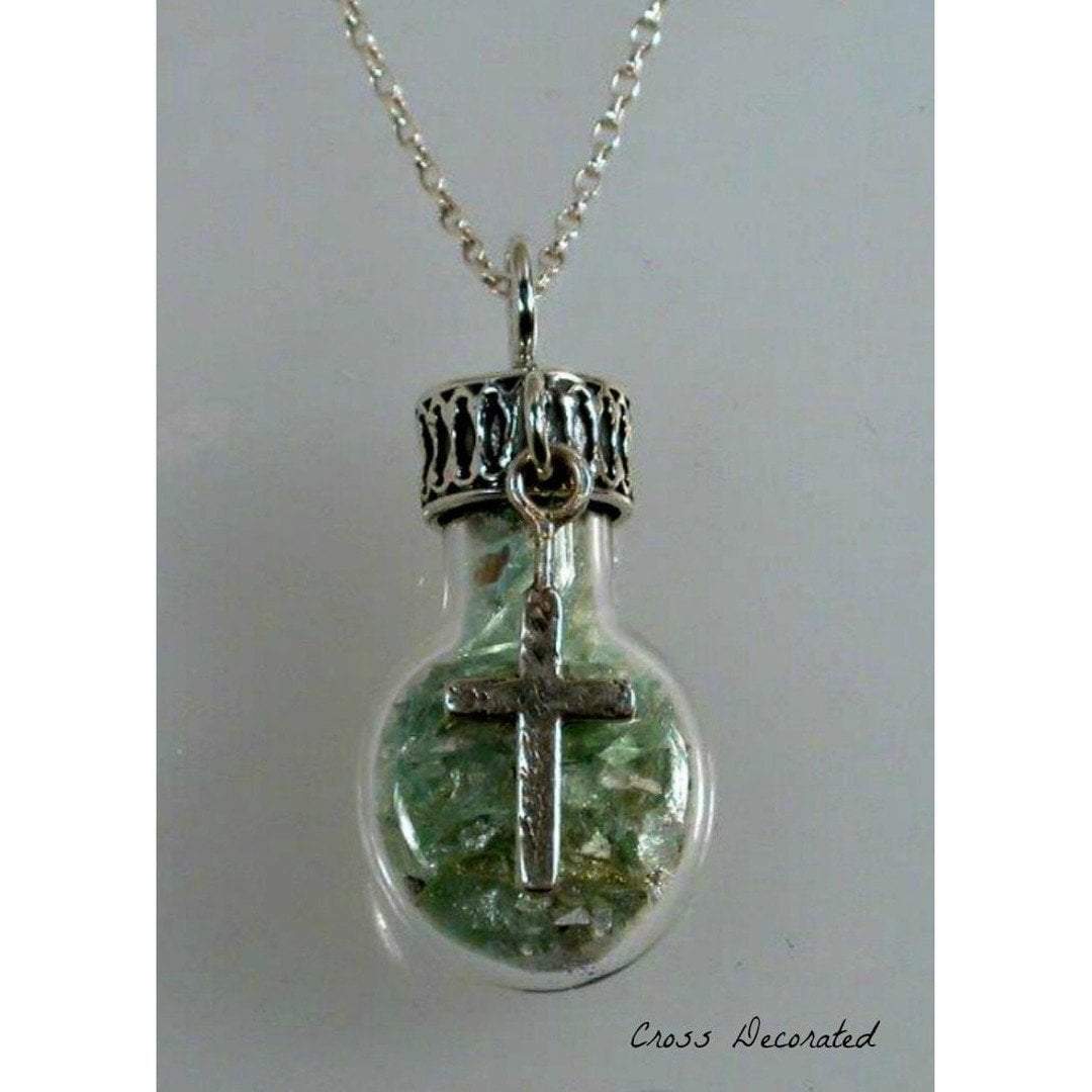 Bluenoemi Jewelry Necklaces Sterling Silver Roman Glass in a Bottle Necklace with Charms Necklaces 925 Israeli Jewelry