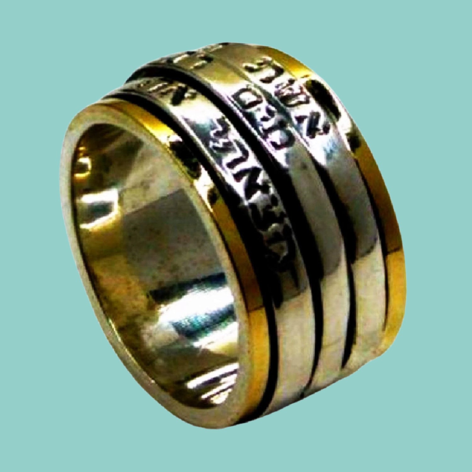 Bluenoemi Jewelry Personalized Rings 9 / silver Personalized Hebrew Meditation Ring. Silver and Gold Song of Songs Ring.