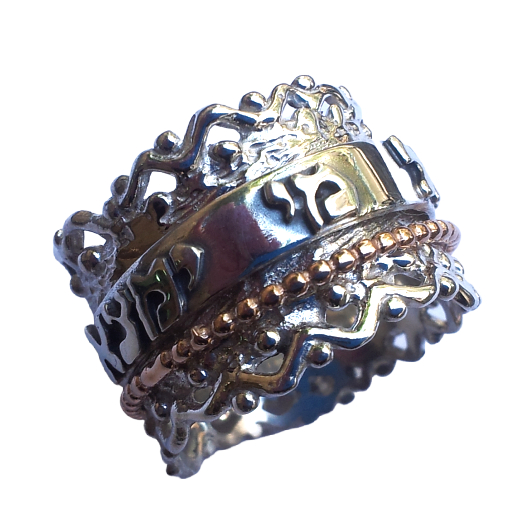 Bluenoemi Jewelry Personalized Rings Bluenoemi Israeli spinner rings - Israeli Ring Silver & Gold Ani le Dodi Love Verse