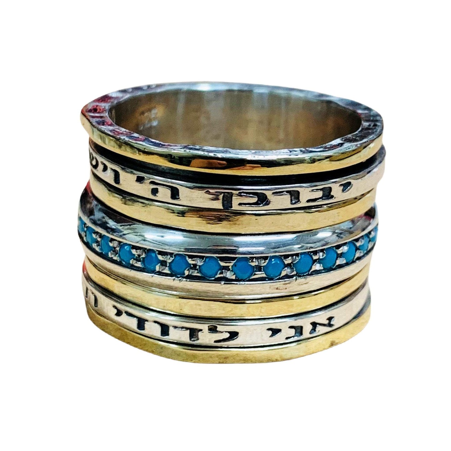 Bluenoemi Jewelry Personalized Rings Spinner ring for woman . Hebrew Fidget Meditation ring. Love & wishes verses rings. Turquoises, opals, cz zircons