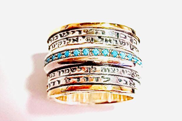 Bluenoemi Jewelry Personalized Rings Spinner ring for woman . Hebrew Meditation ring. Worry Ring. Love & wishes verses rings.