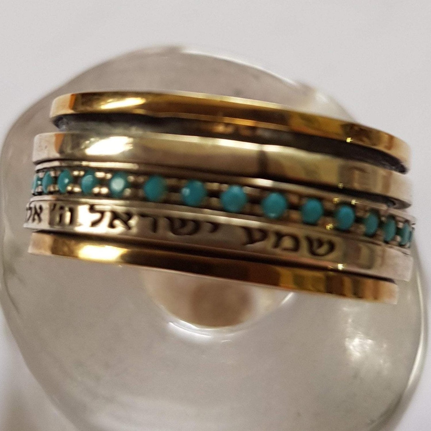 Bluenoemi Jewelry Personalized Rings Spinner ring for woman set with blue opals. A Silver & Gold wish and bless Love Ring.