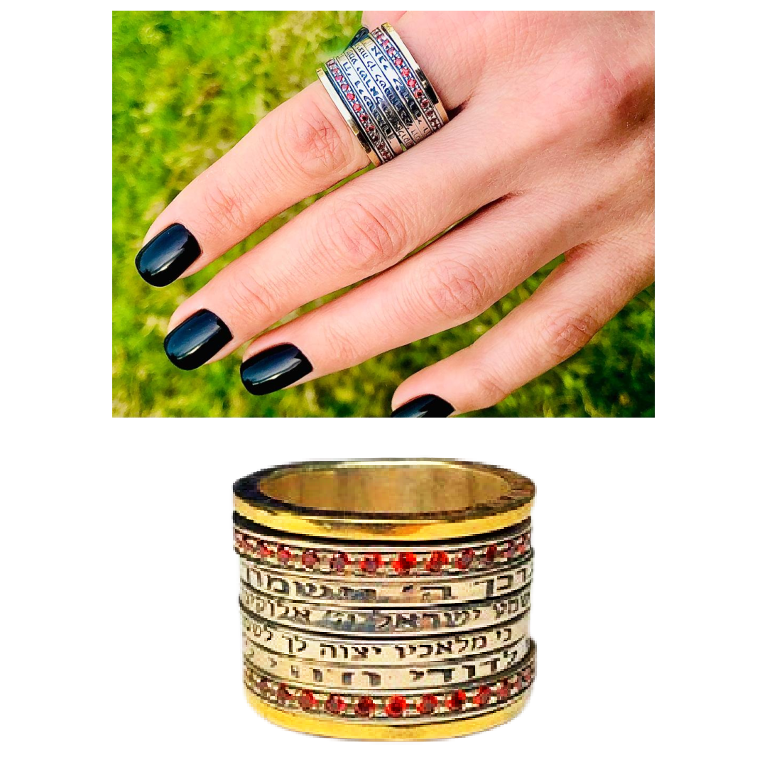 Bluenoemi Jewelry Personalized Rings Spinner rings 4 Blessings Meditation Ring, Silver and Gold Personalized Rings