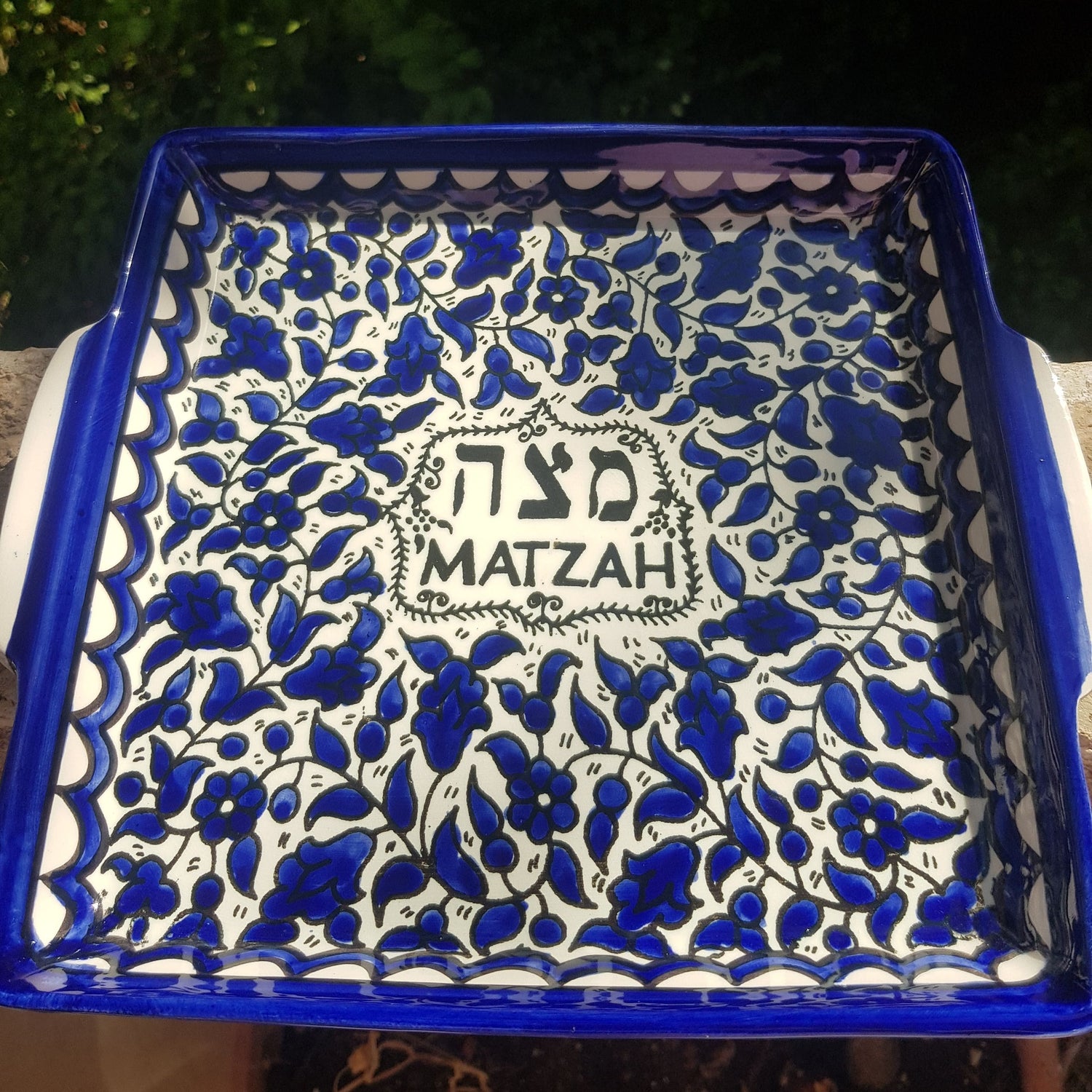 Bluenoemi Jewelry Plate 24 cm / Blue and White Bluenoemi Armenian Ceramics Matza Plate for Passover Jewish Table