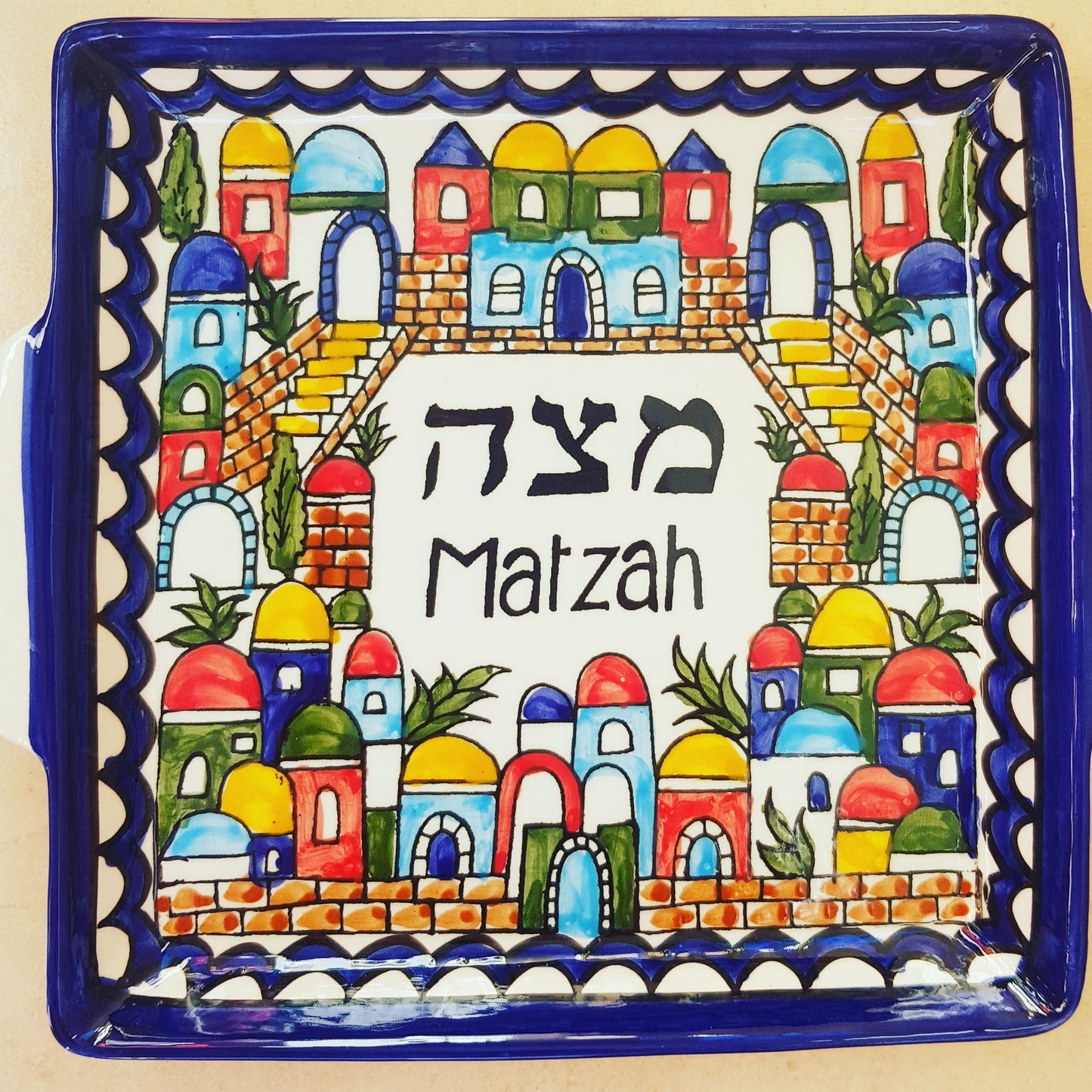Bluenoemi Jewelry Plate 24 cm / Jerusalem Bluenoemi Armenian Ceramics Matza Plate for Passover Jewish Table