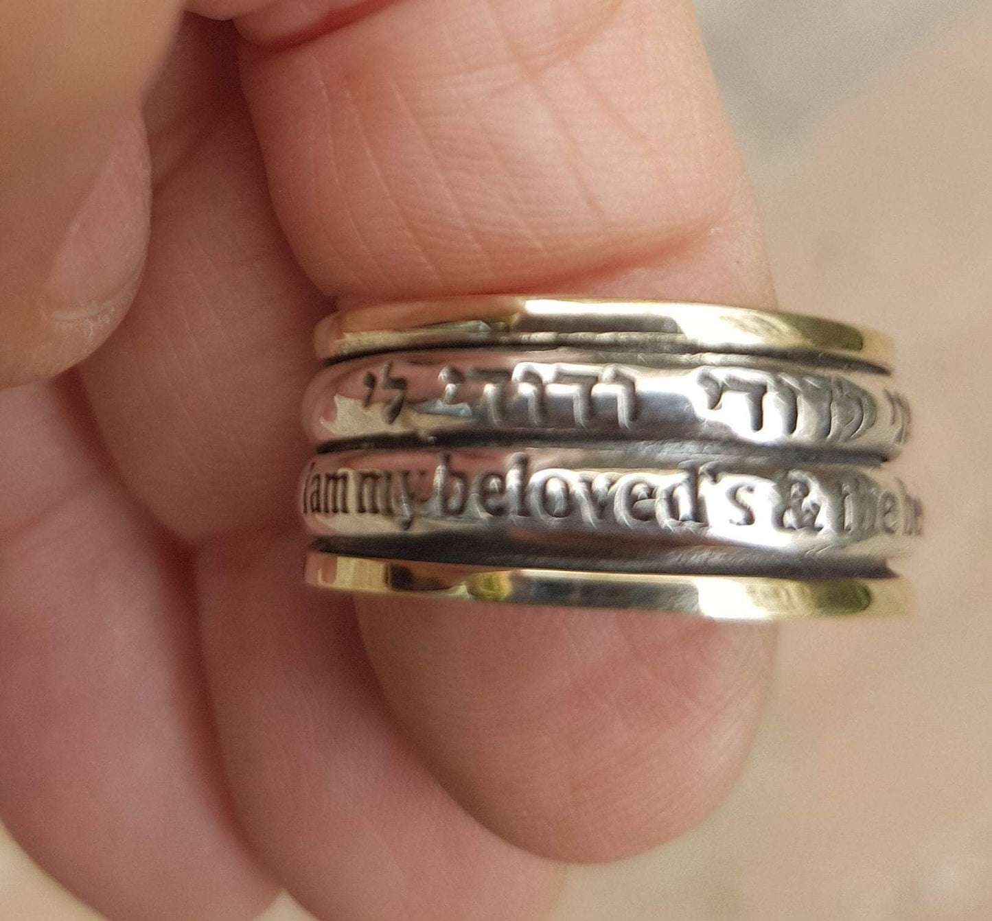 Bluenoemi Jewelry Poesie ring.  I am my beloved and my beloved is mine. Song of songs ring.