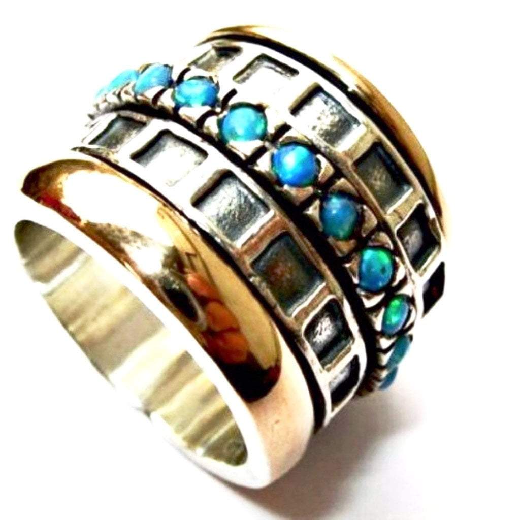 Bluenoemi Jewelry Rings 5 / opals Statement ring / spinner ring / Israeli ring / silver 9 ct gold ring