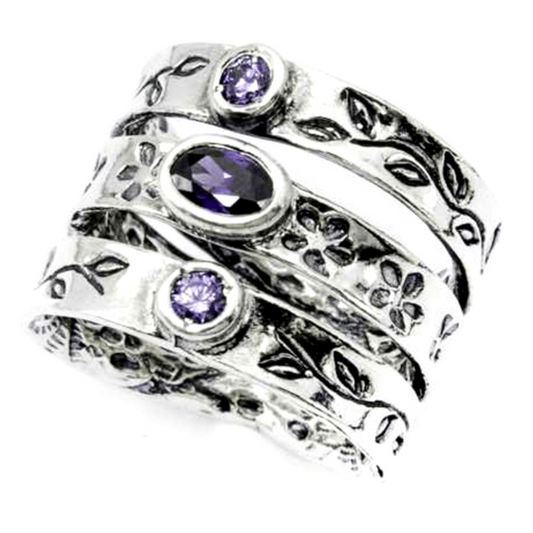 Bluenoemi Jewelry Rings 5 / silver Bluenoemi - Shr600- Sterling silver designer ring for woman cz amethyst zircons
