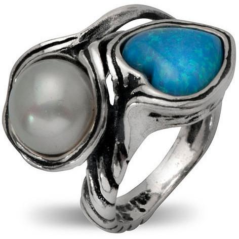 Bluenoemi Jewelry Rings 5 / turquoise Sterling silver ring , sterling silver jewelry , ring for woman set with Opal and Pearl
