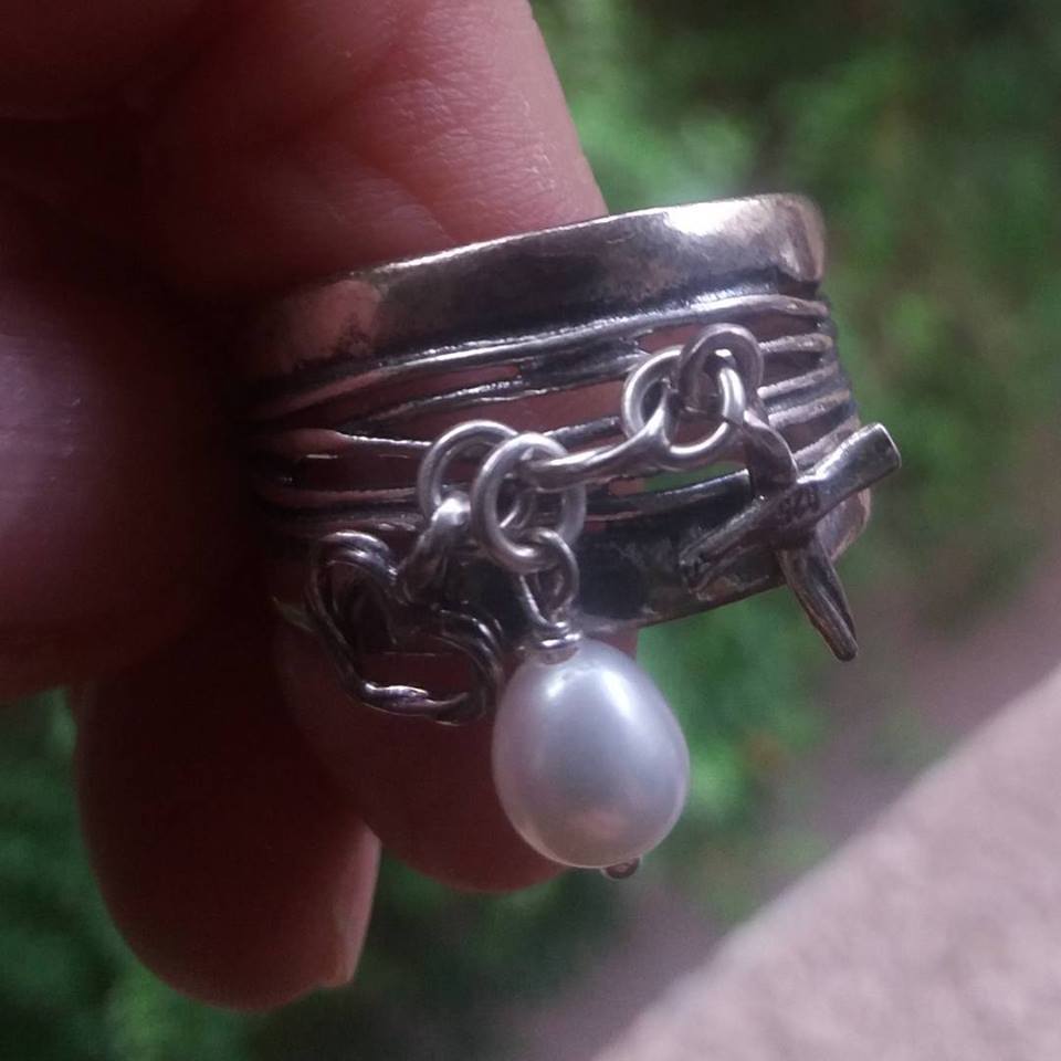 Bluenoemi Jewelry Rings 9 / silver Special Offer Sterling silver ring cross pearl heart charm SIZE 12