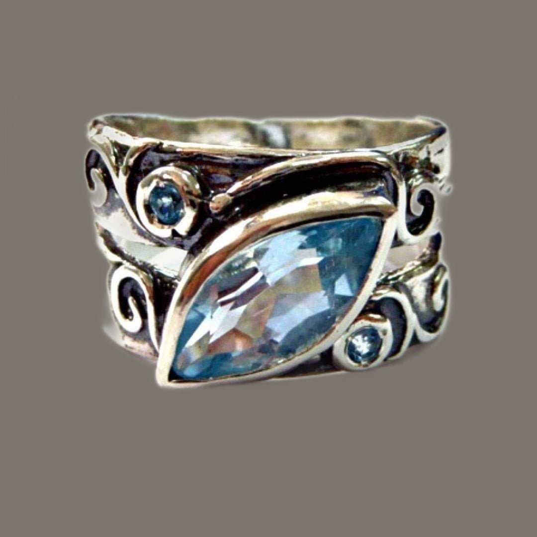 Bluenoemi Jewelry Rings Blue Topaz Sterling Silver Ring  for Woman,  bohemian rings ring silber
