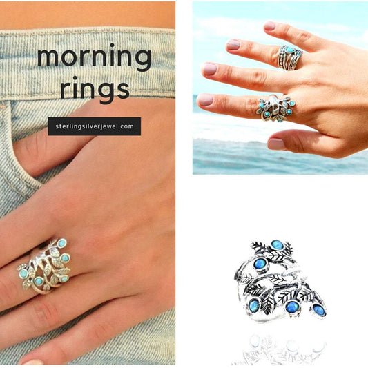Bluenoemi Jewelry Rings Bluenoemi Blue Opals Silver Ring for woman/Israeli silver ring / Silver DesignerJewelry