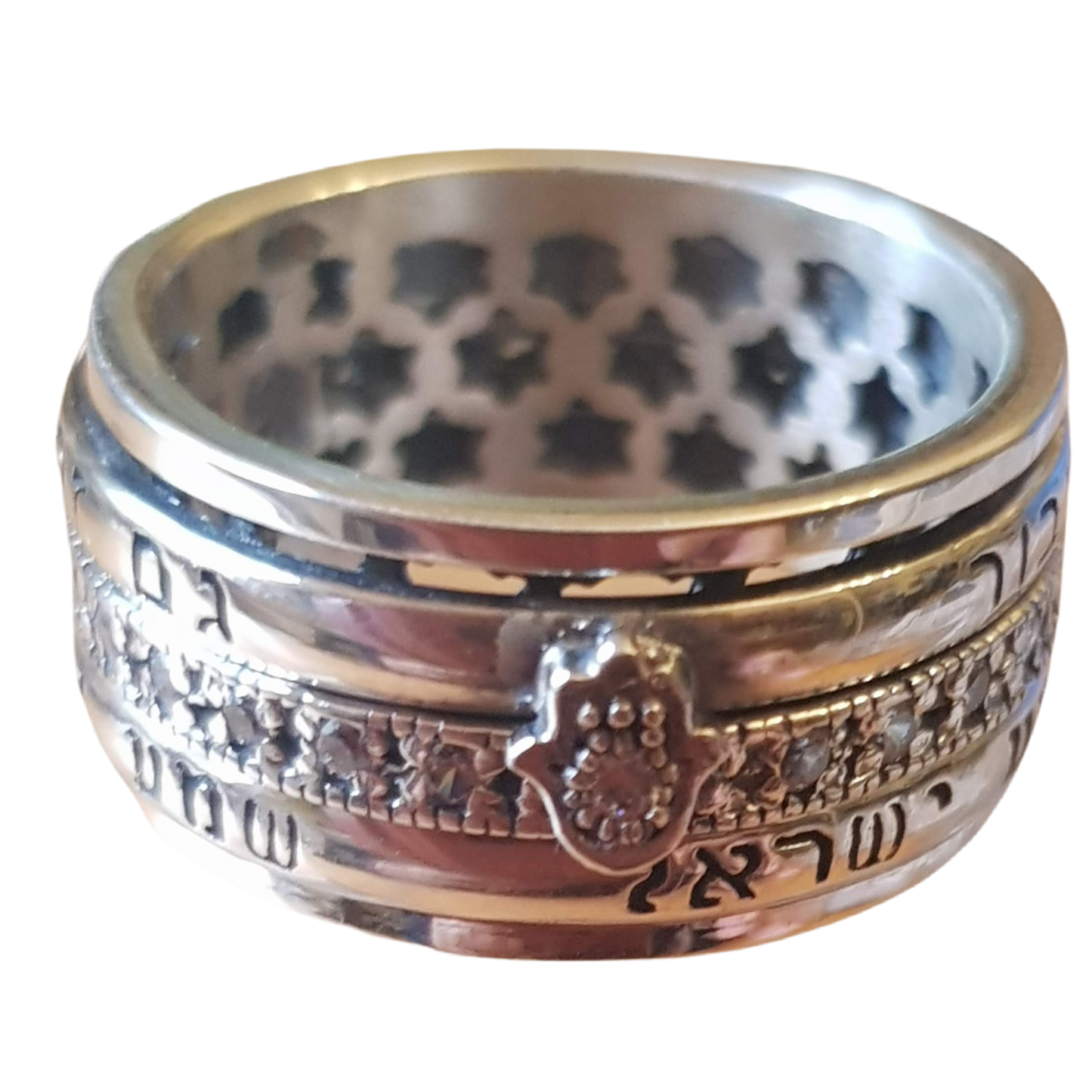 Bluenoemi Jewelry Rings Bluenoemi Israeli Jewelry | Personalized Jewelry Spinner Ring Inspiration Ring with Charms Hebrew Engraved Sterling Silver Ring