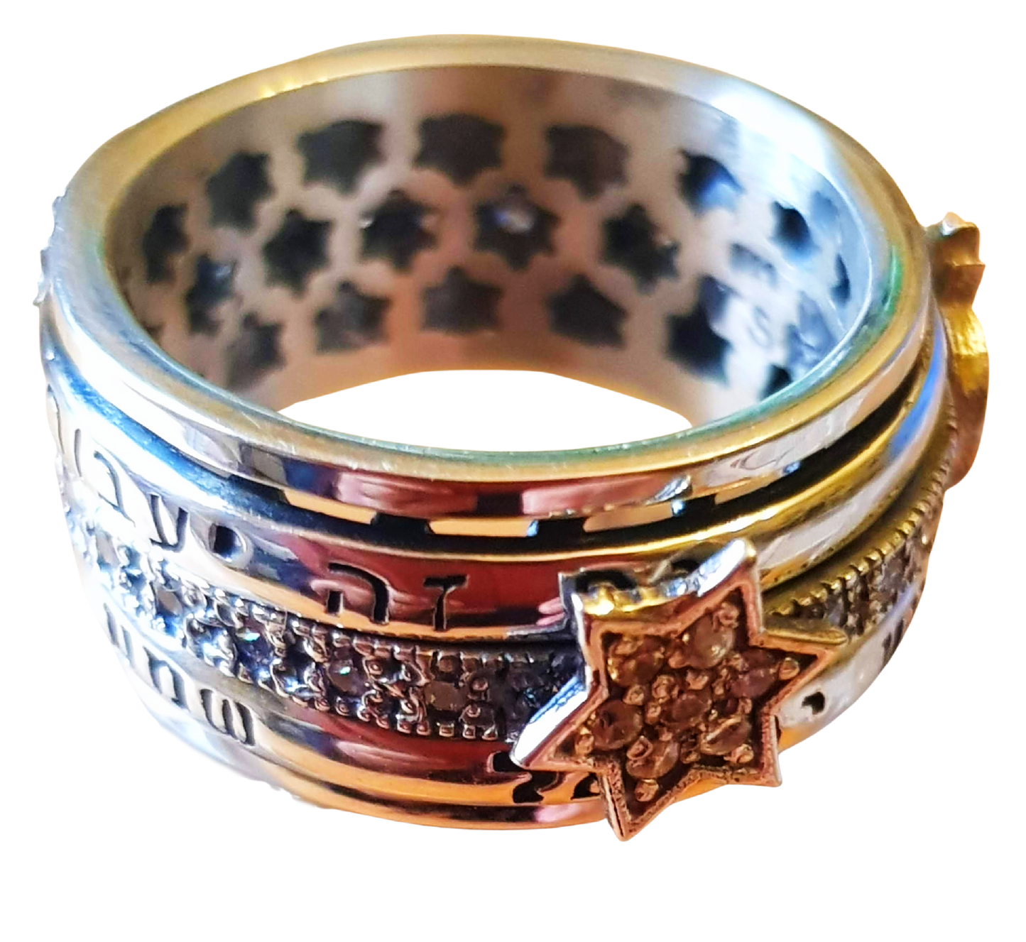 Spinner Ring with Charms Hebrew Engraved Verses - Bluenoemi