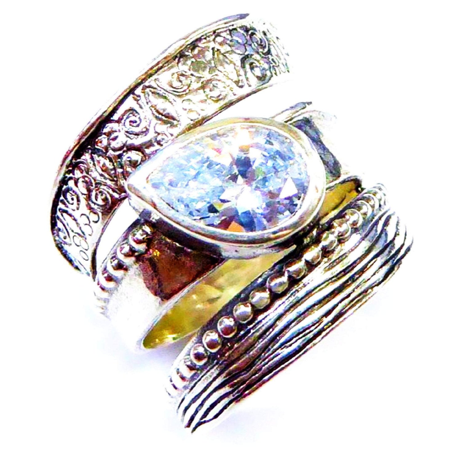 Bluenoemi Jewelry Rings Bluenoemi - SHR606 - Sterling silver Woman ring Leaf Design set CZ zircon