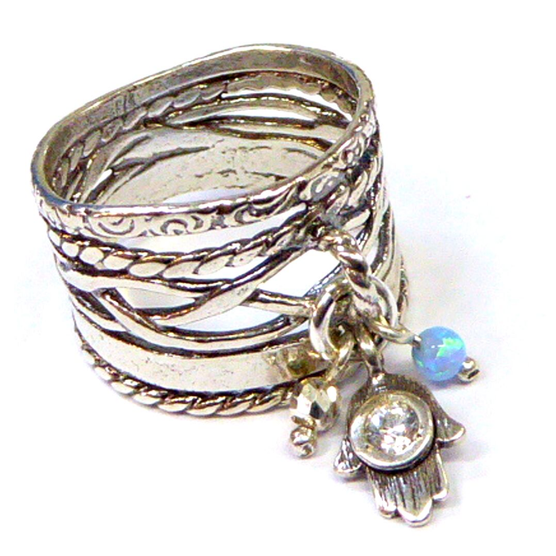 Bluenoemi Jewelry Rings Bluenoemi silver ring  for woman , Charms Hamsa ring, Blue Opal