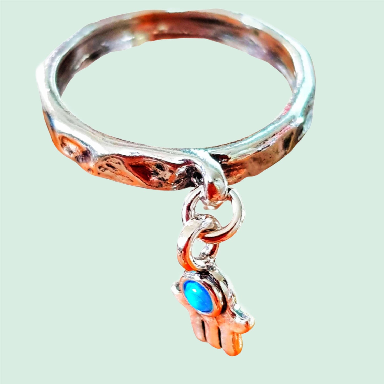 Ring for Woman Hamsa Jewelry Silver Rings for Woman 7 / Blue Opal