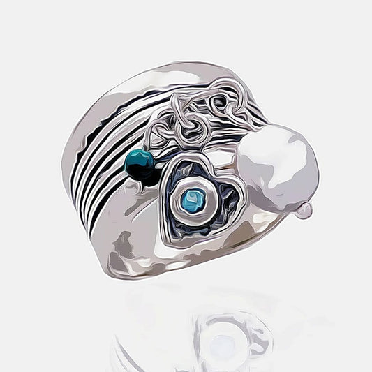 Silver dangle ring Bluenoemi Sterling Silver Ring for Woman. Charms silver ring for women.  Valentine gift