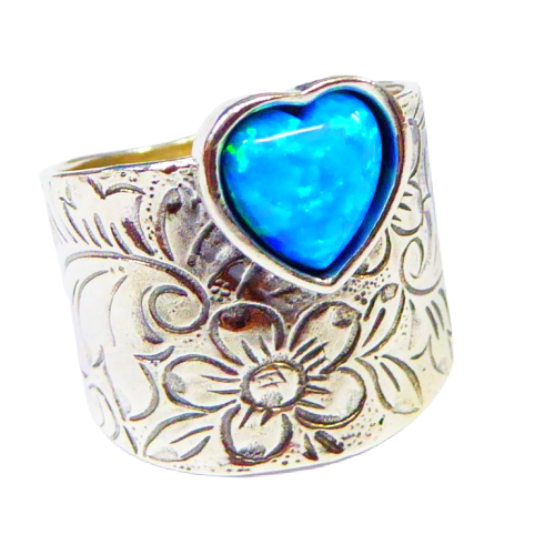 Bluenoemi Jewelry Rings Bluenoemi sterling silver ring for woman set with a blue opal heart