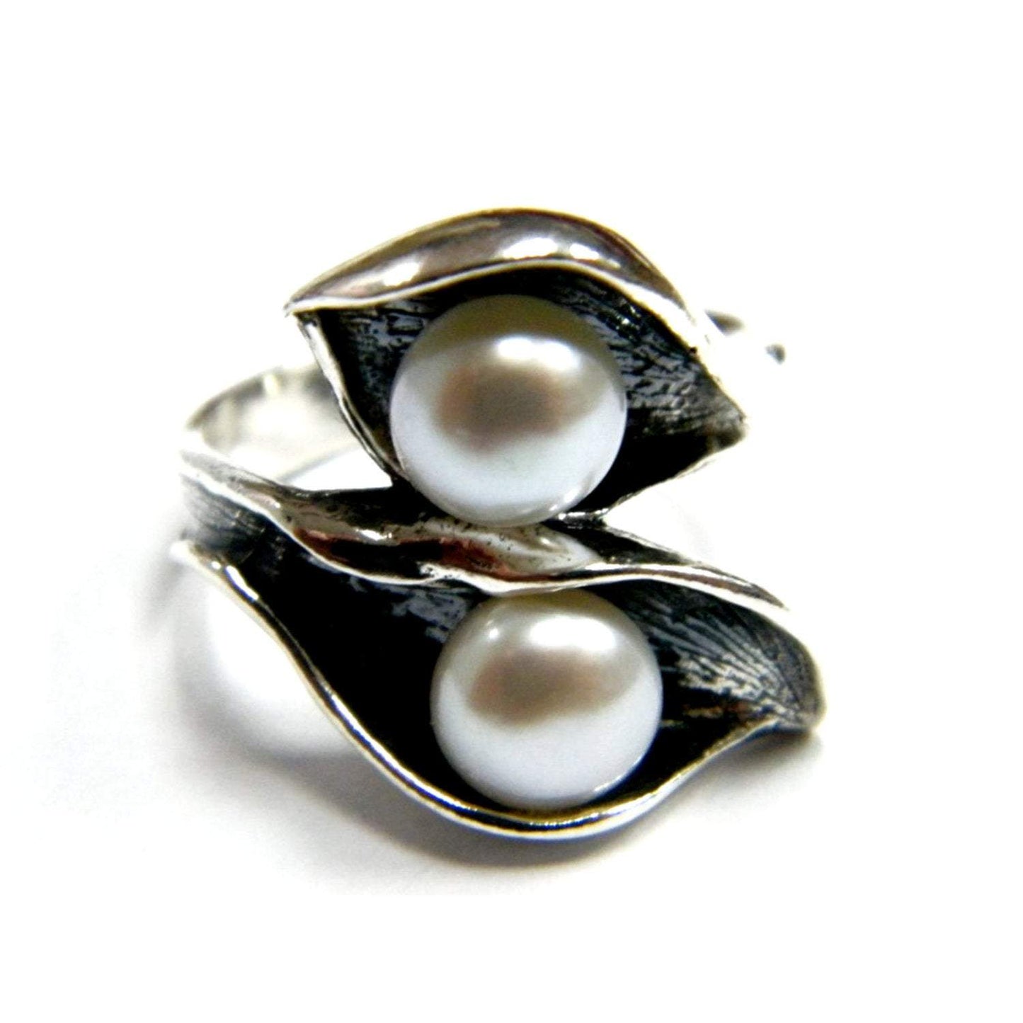 Bluenoemi Jewelry Rings Elegant silver ring for women, 2 pearls silver rings for women, silber ringe für frauen