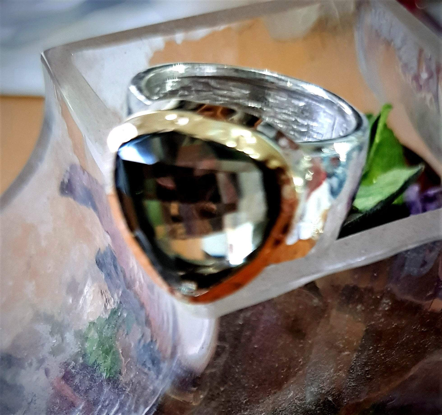 Gold ring Israel jewelry. Ring set with a green Amethyst. - Bluenoemi