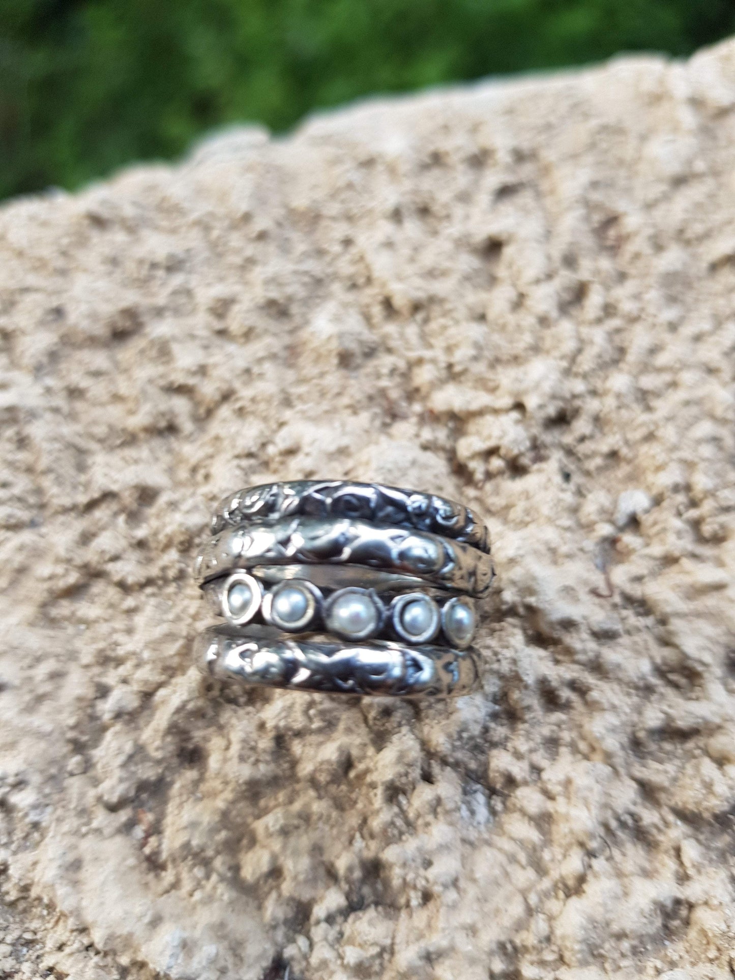 Bluenoemi Jewelry Rings Hippie ring, Bohemian ring, Sterling silver ring , ring with pearls.