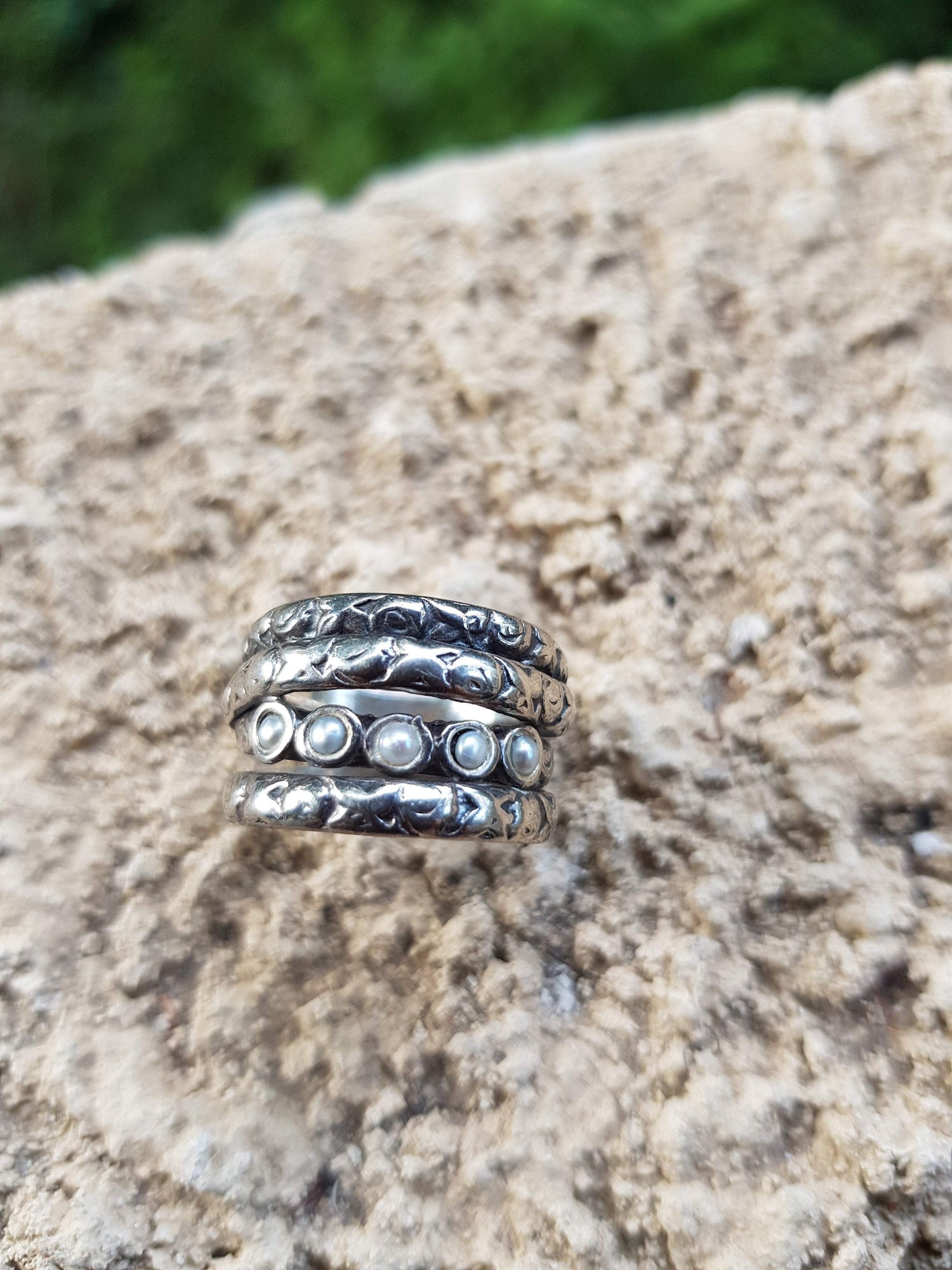 Bluenoemi Jewelry Rings Hippie ring, Bohemian ring, Sterling silver ring , ring with pearls.